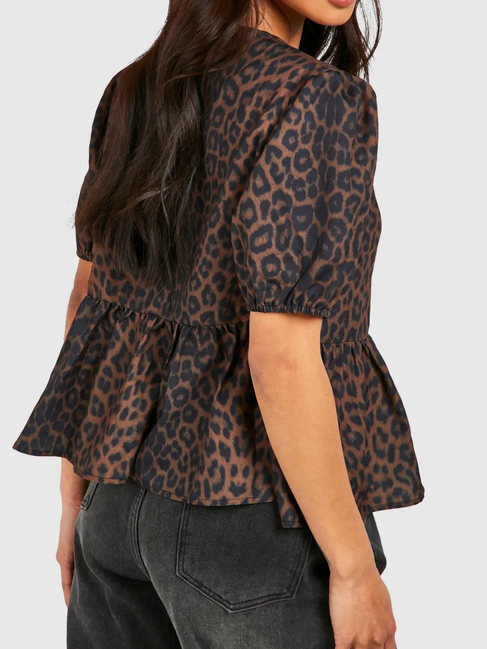 LEOPARD PUFF SLEEVE BOW TIE TOP