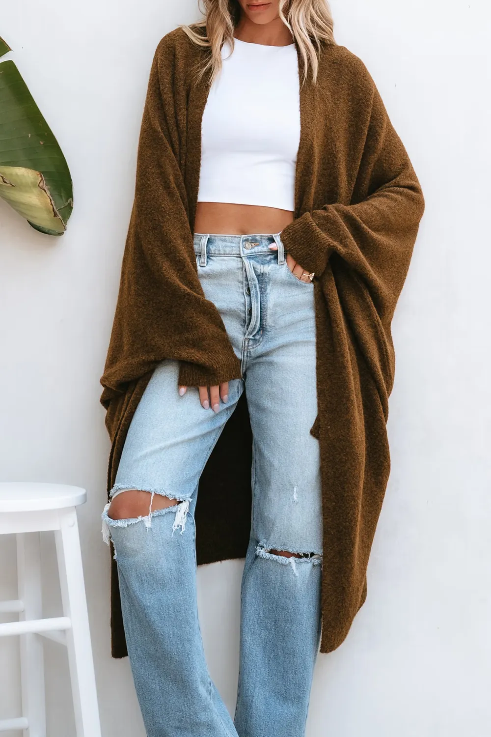 Tan Open Front Dolman Sleeve Duster Cardigan