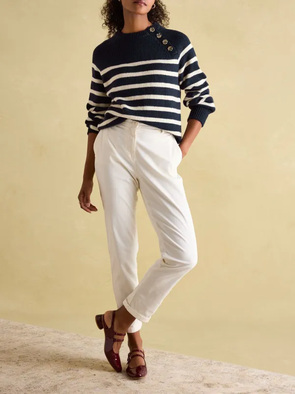 Agnes Navy Striped Button Neck Jumper