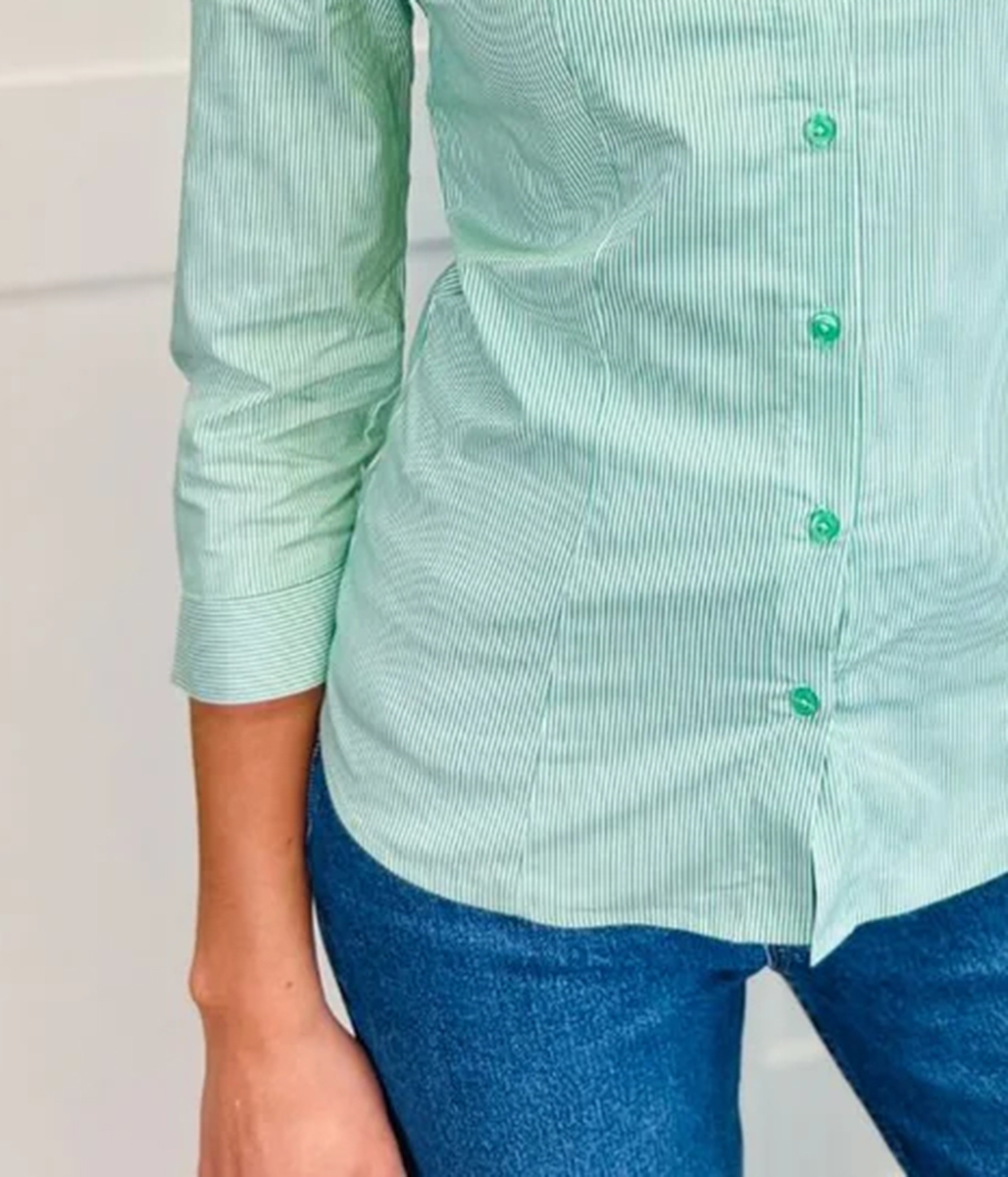 Green Pin Stripe Cotton Rich Fitted Shirt