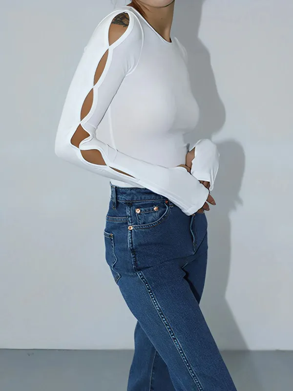 Hollow Crew Neck Long Sleeve Bodysuit