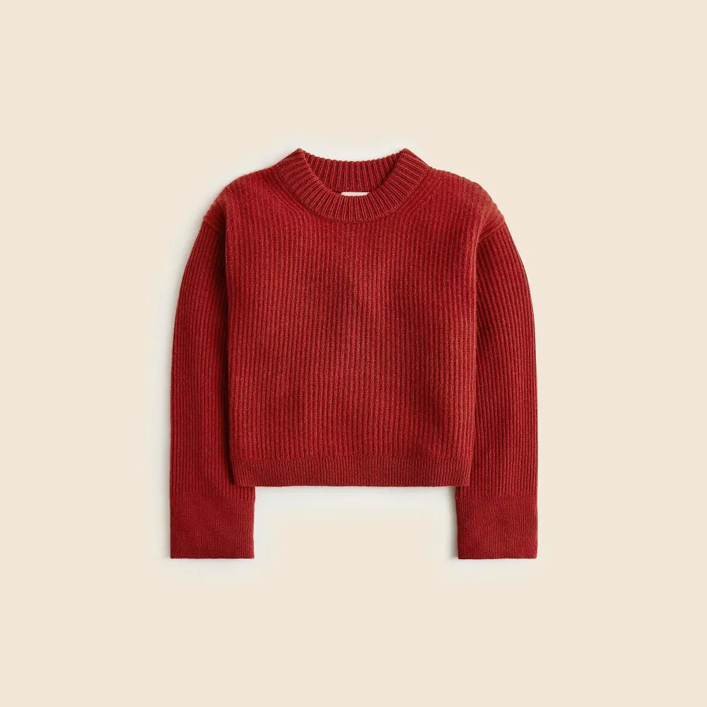 Ribbed cashmere cropped crewneck sweater