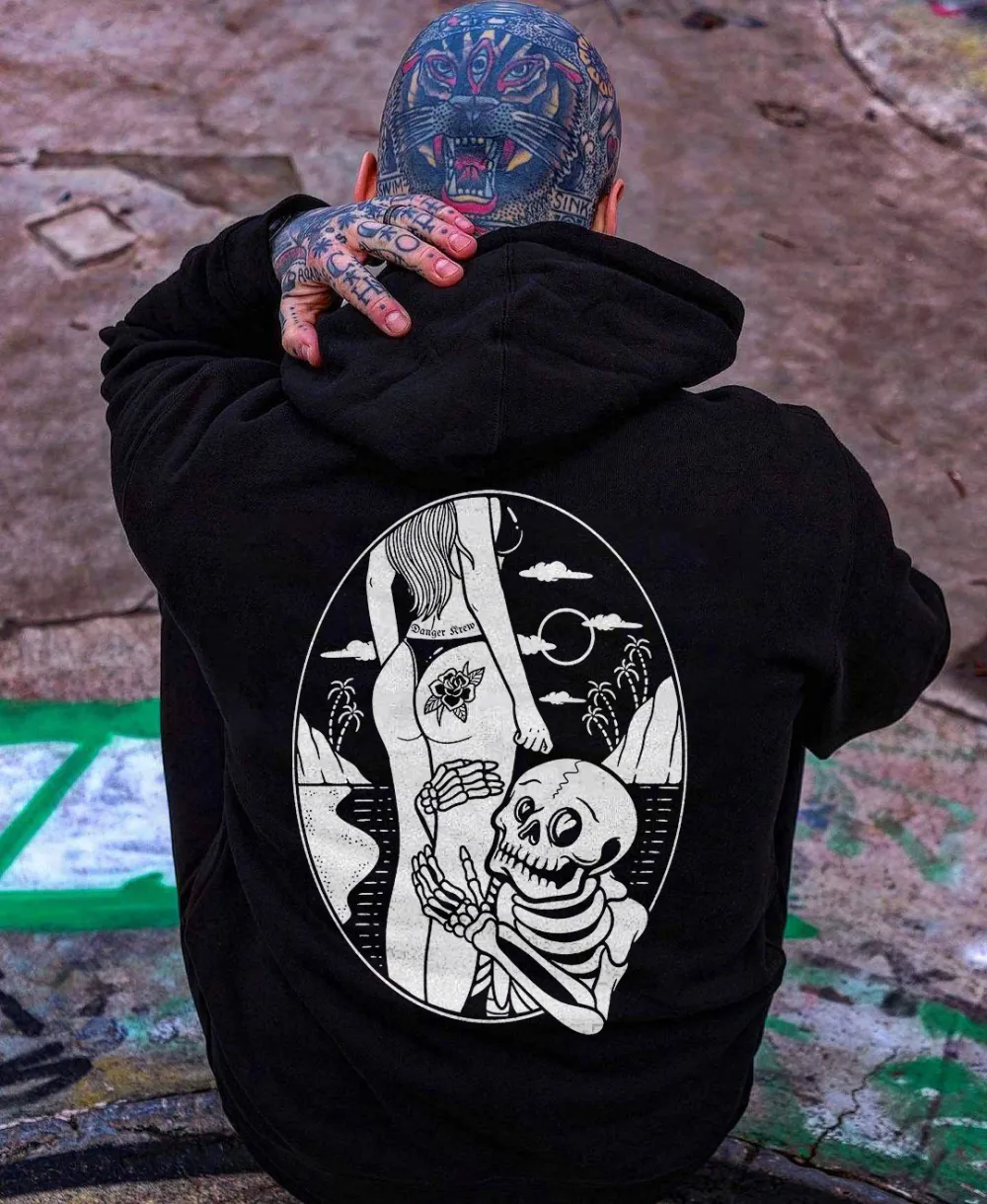 Skeleton Loves ASS Printed Men's Casual Hoodie