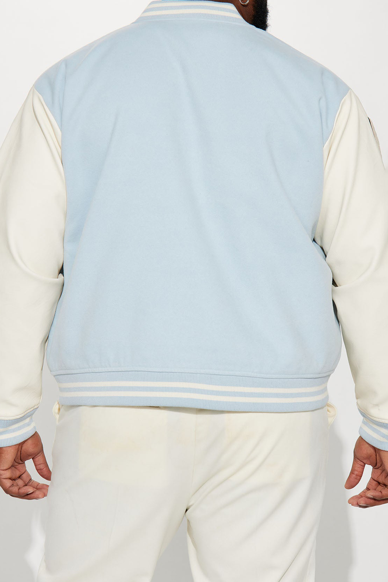 Bone Applique Varsity Bomber Jacket - Light Blue