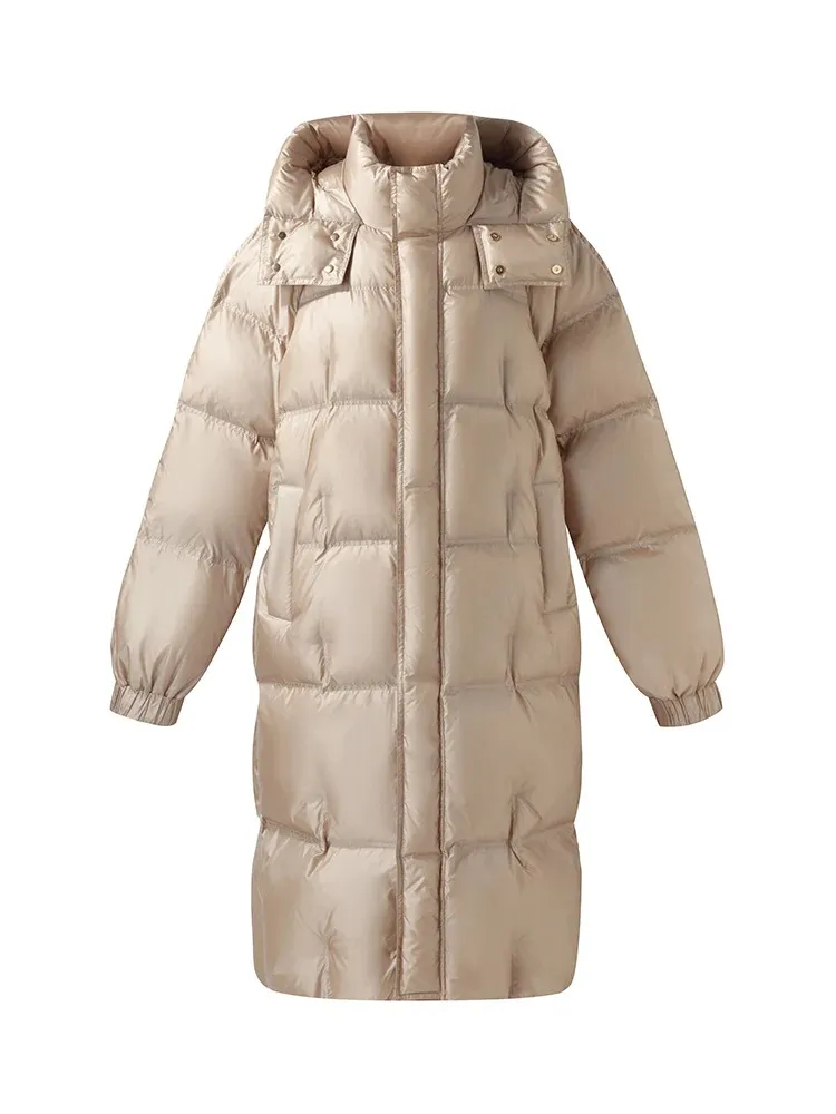 Rose Gold Unisex Hooded Long Goose Down Coat