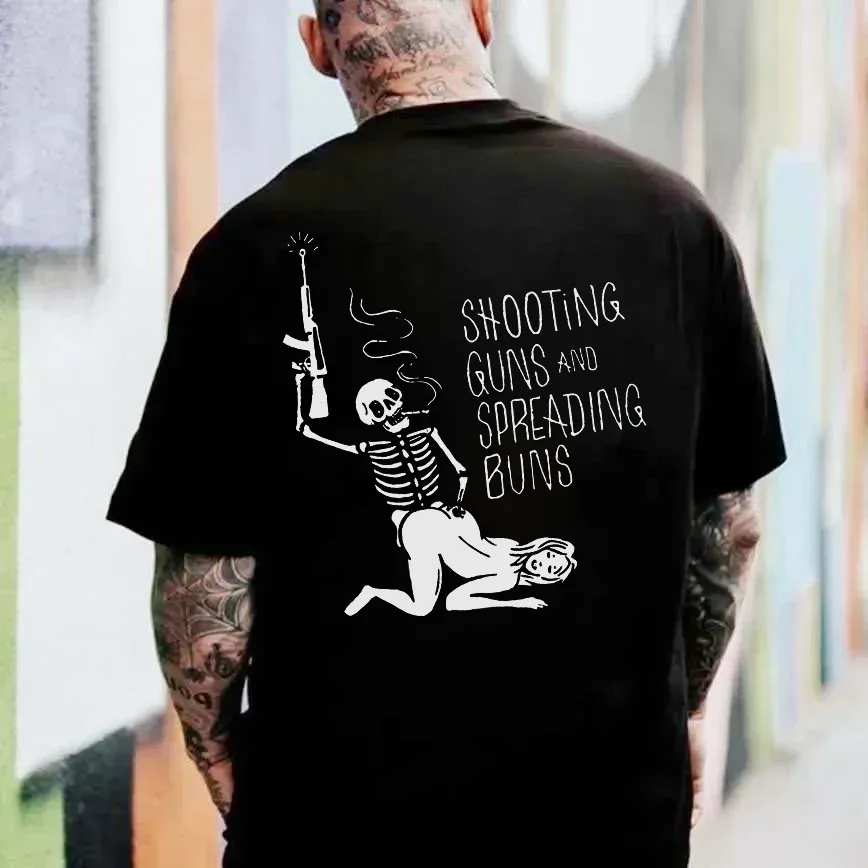 Shooting Guns And Spreading Buns Skull Printed Casual Men's T-shirt