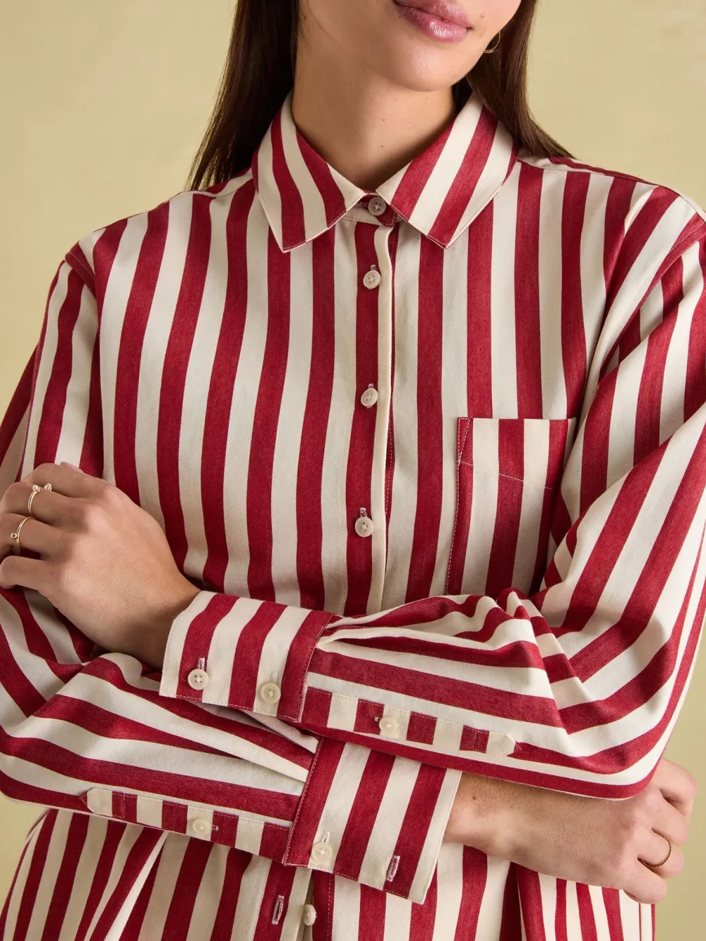 Daily Amilla Red & Cream Stripe Shirt