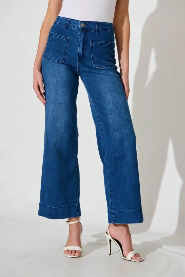 Blue High  Waisted Wide Leg Jeans