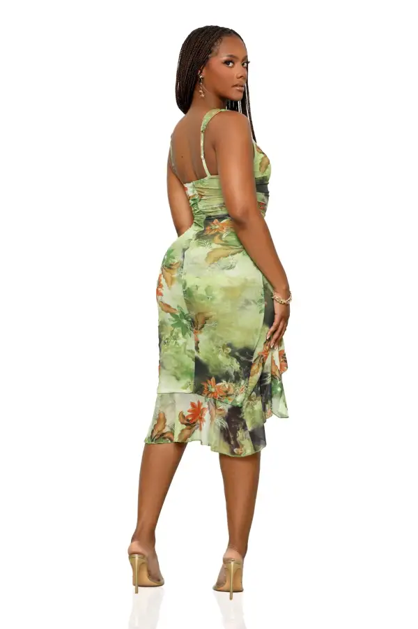 Forest Flowers High Slit Dress (Green Multi)-FINAL SALE