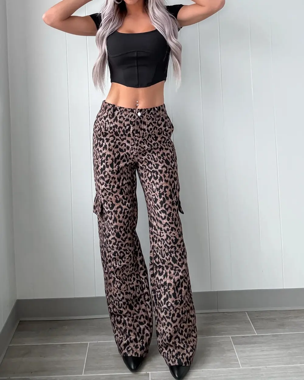 Lenny Jacquard Cargo Pants - Leopard