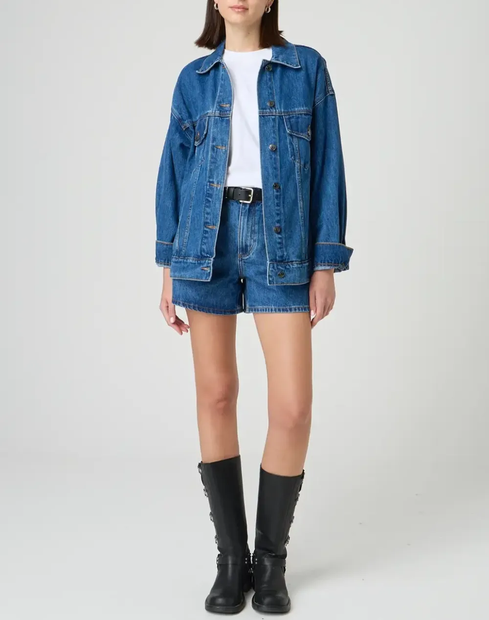 High Rise A Line Denim Short