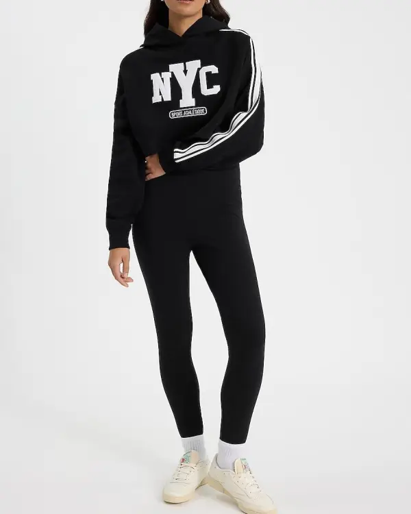 Nyc Graphic Stripe Sleeve Cropped Hoodie