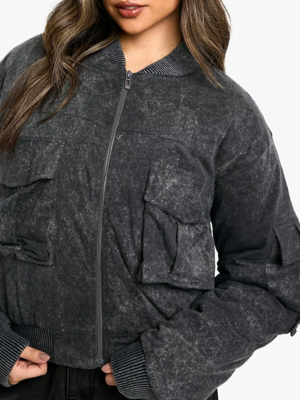 UTILITY POCKET CROPPED BOMBER JACKET