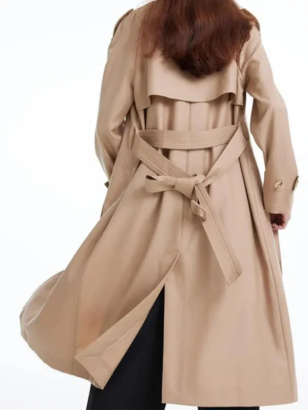 Worsted Woolen Trench Coat With Belt