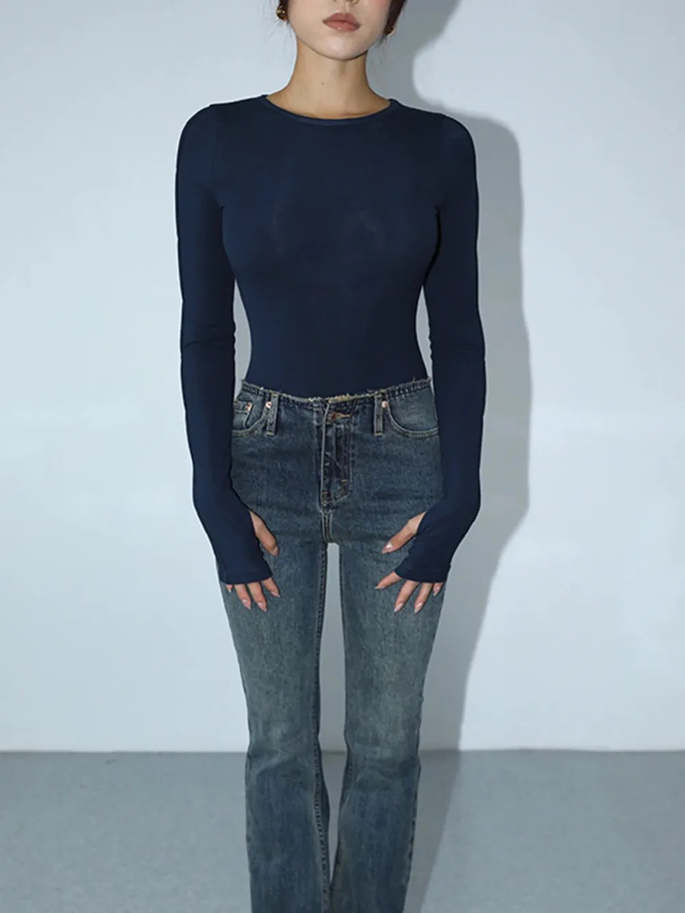 Hollow Crew Neck Long Sleeve Bodysuit
