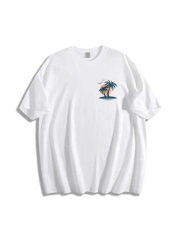 Summer Casual Loose Coconut Tree Print T-Shirt