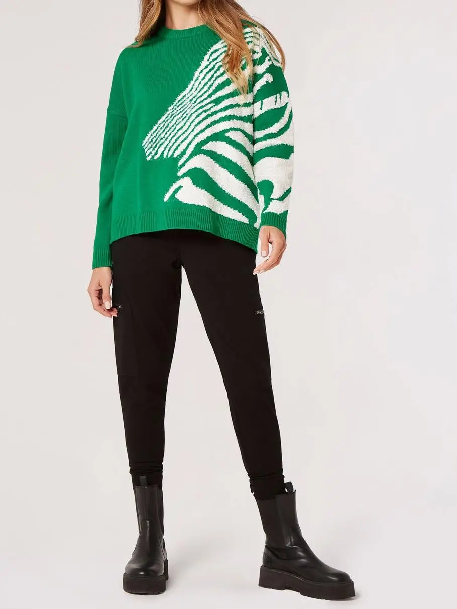 Fuzzy Zebra Stripe Oversized Jumper