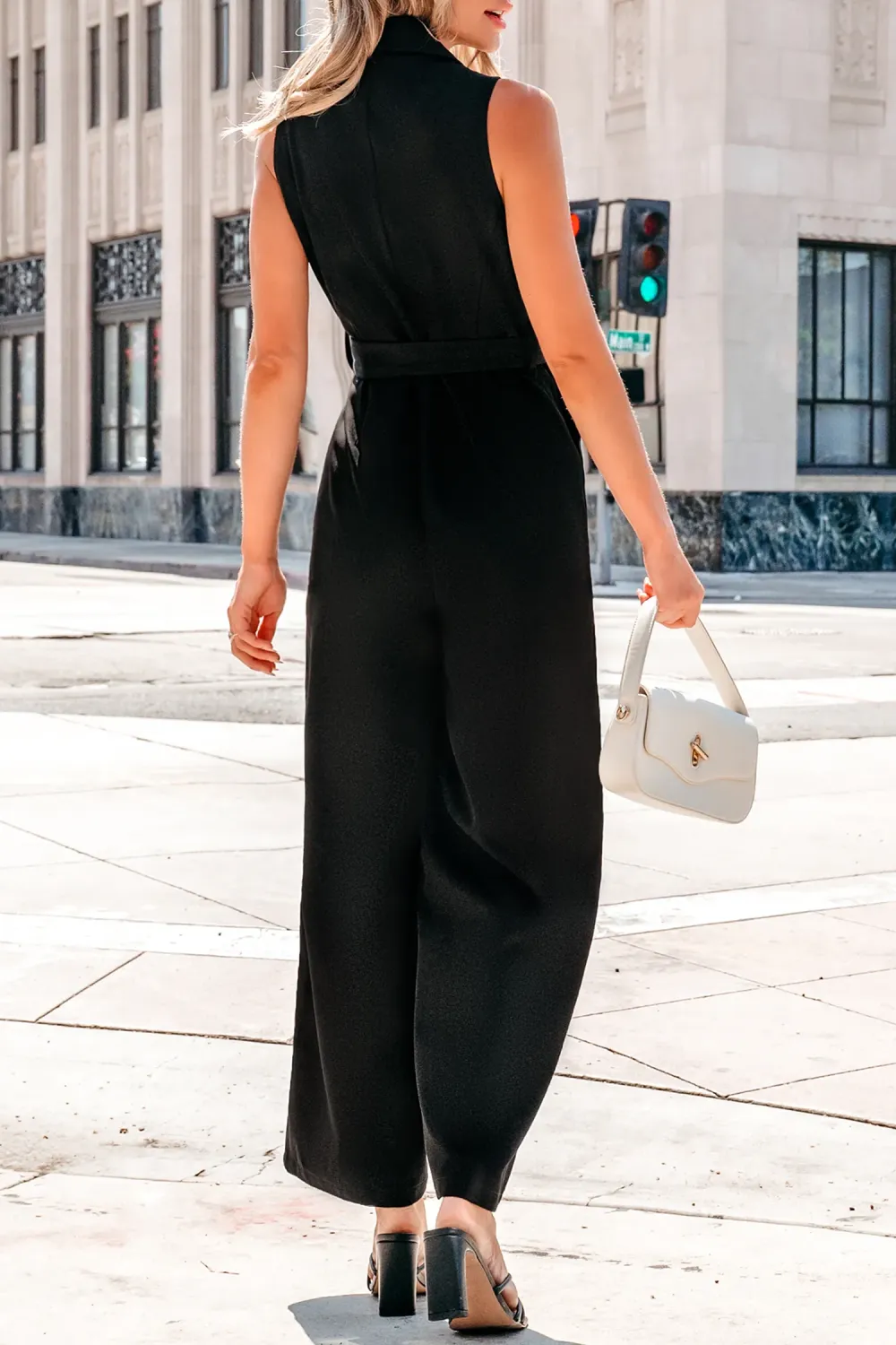 Black Colorblock Collar Wide Leg Jumpsuit