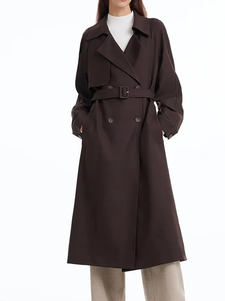 Brown Worsted Wool Trench Coat