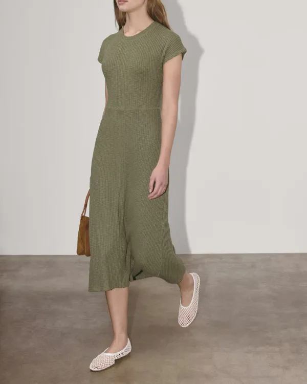 The Rib-Knit Cap-Sleeve Midi Dress