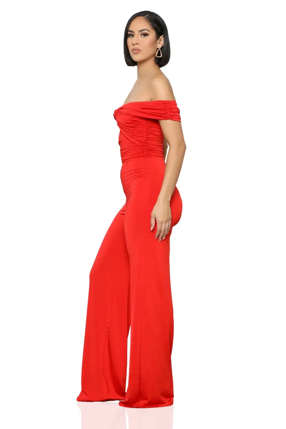 Twisted Off Shoulder Jumpsuit (Red)-FINAL SALE