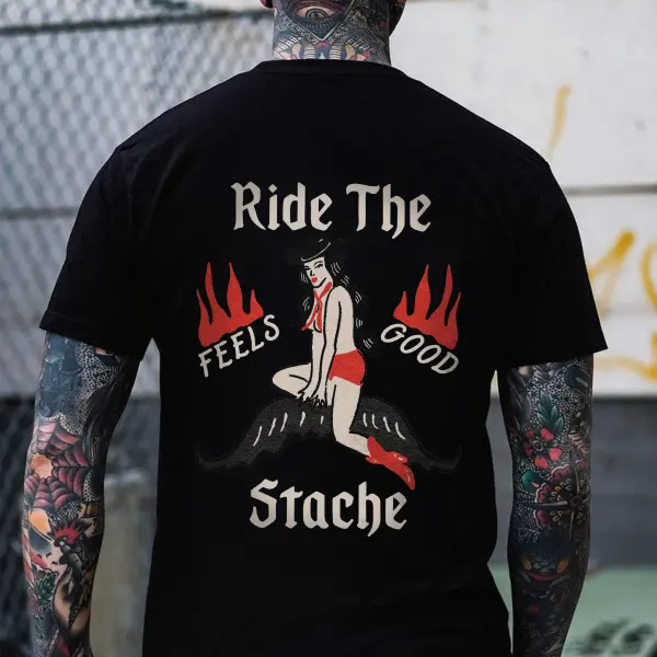 Ride The Stache Feels Good Printed Men's T-shirt