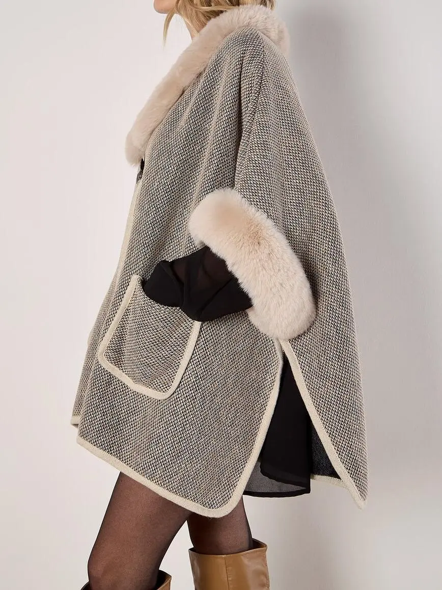 Heritage Texture Faux Fur Lined Cape