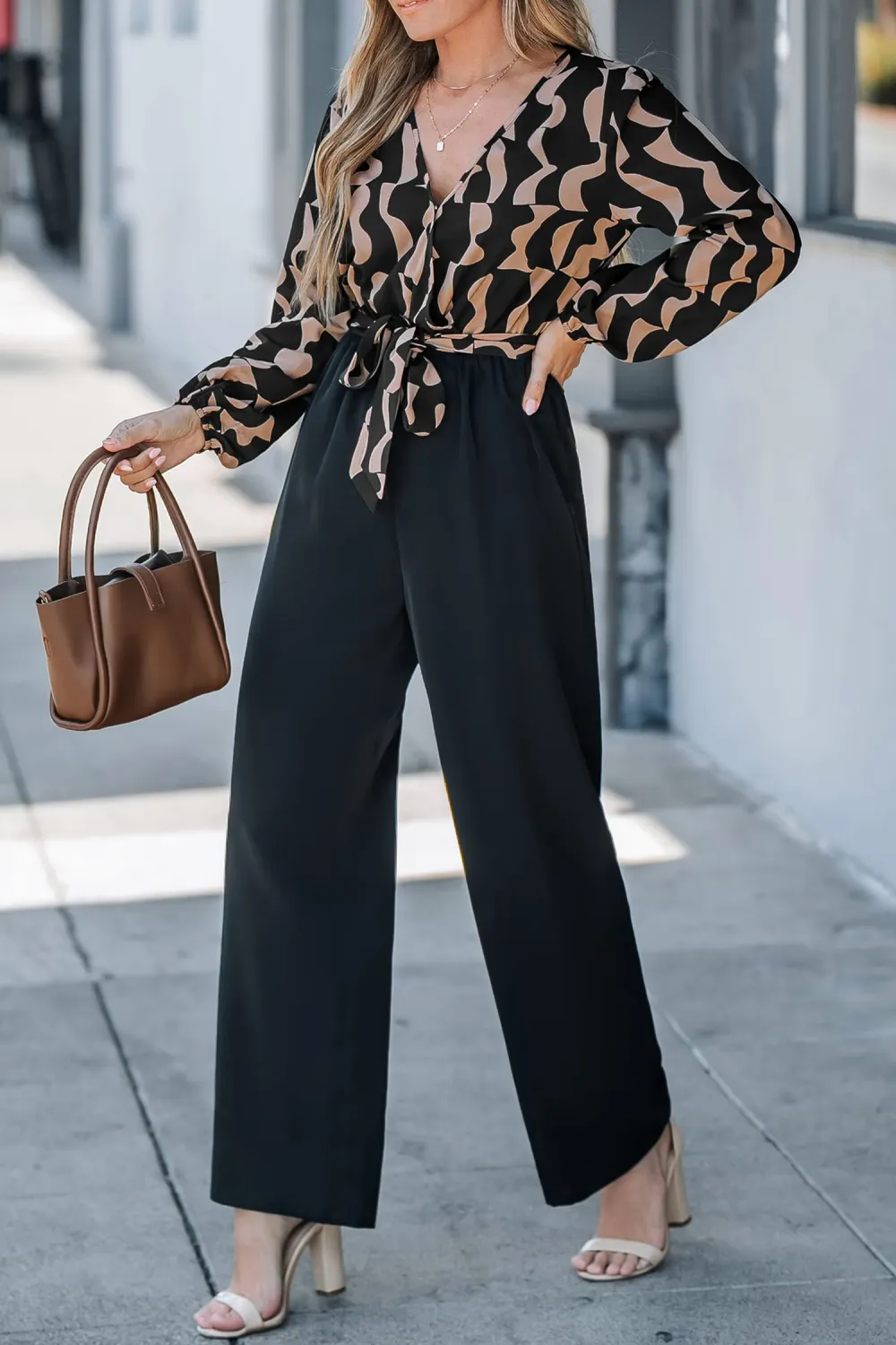 Long Sleeve Top & Tapered Leg Pants Jumpsuit