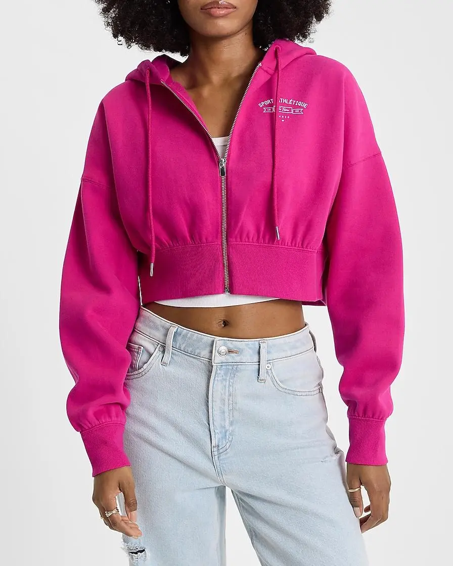 Chest Graphic Zip Up Cropped Hoodie