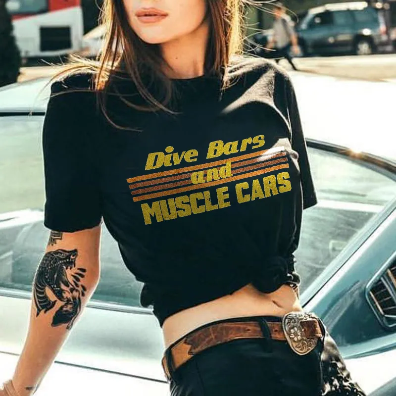Dive Bars And Muscle Cars Printed T-shirt