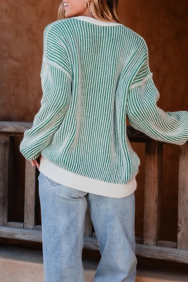 Green Striped Seam Detail Sweater