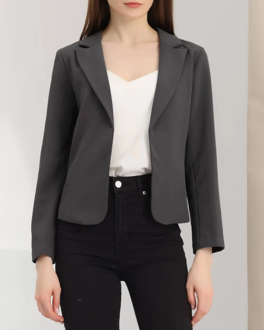 Allegra K- Open Front Crop Suit Blazer Jacket