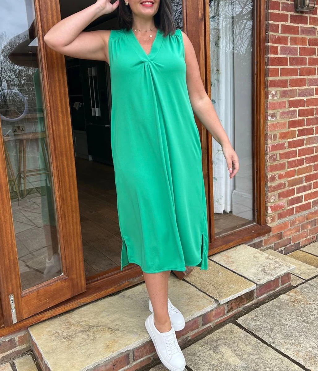 Green V Neck Shift Dress