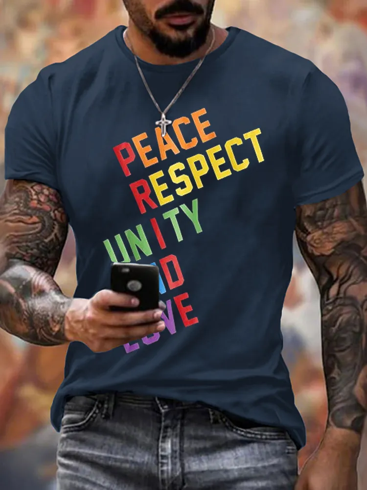 Men'S Peace Respect Unity And Love Round-Neck T-Shirt