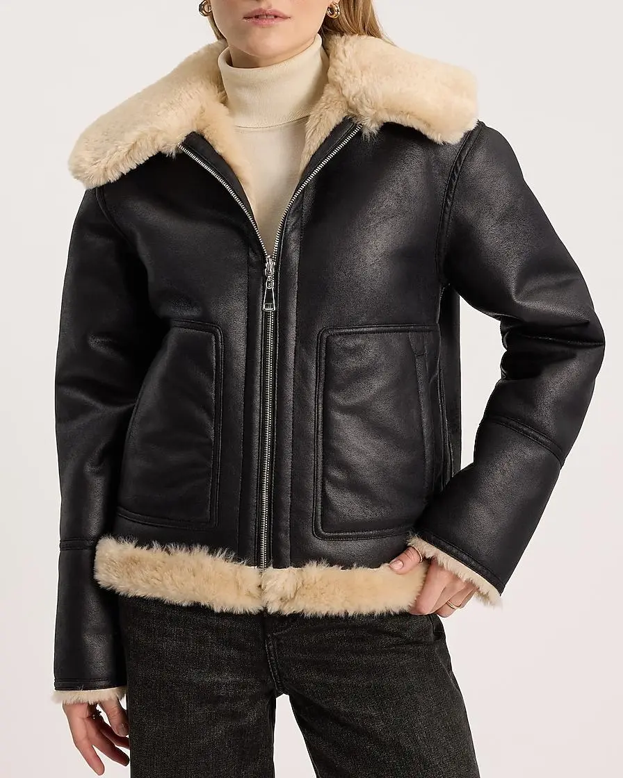 Reversible Faux Leather Shearling Jacket