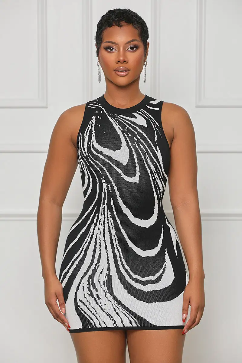 The Illusion Knit Mini Dress (Black Multi)- FINAL SALE