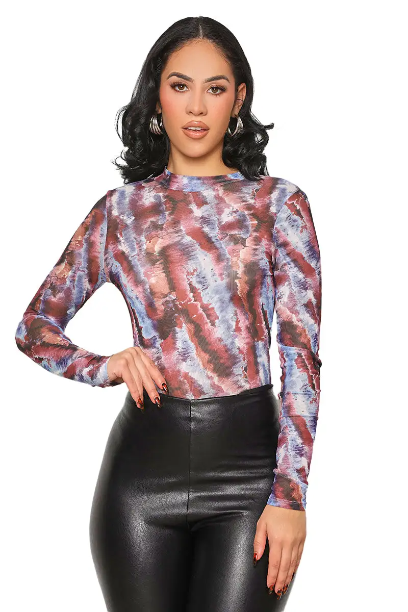 New Friends Mesh Bodysuit (Blue Multi)- FINAL SALE