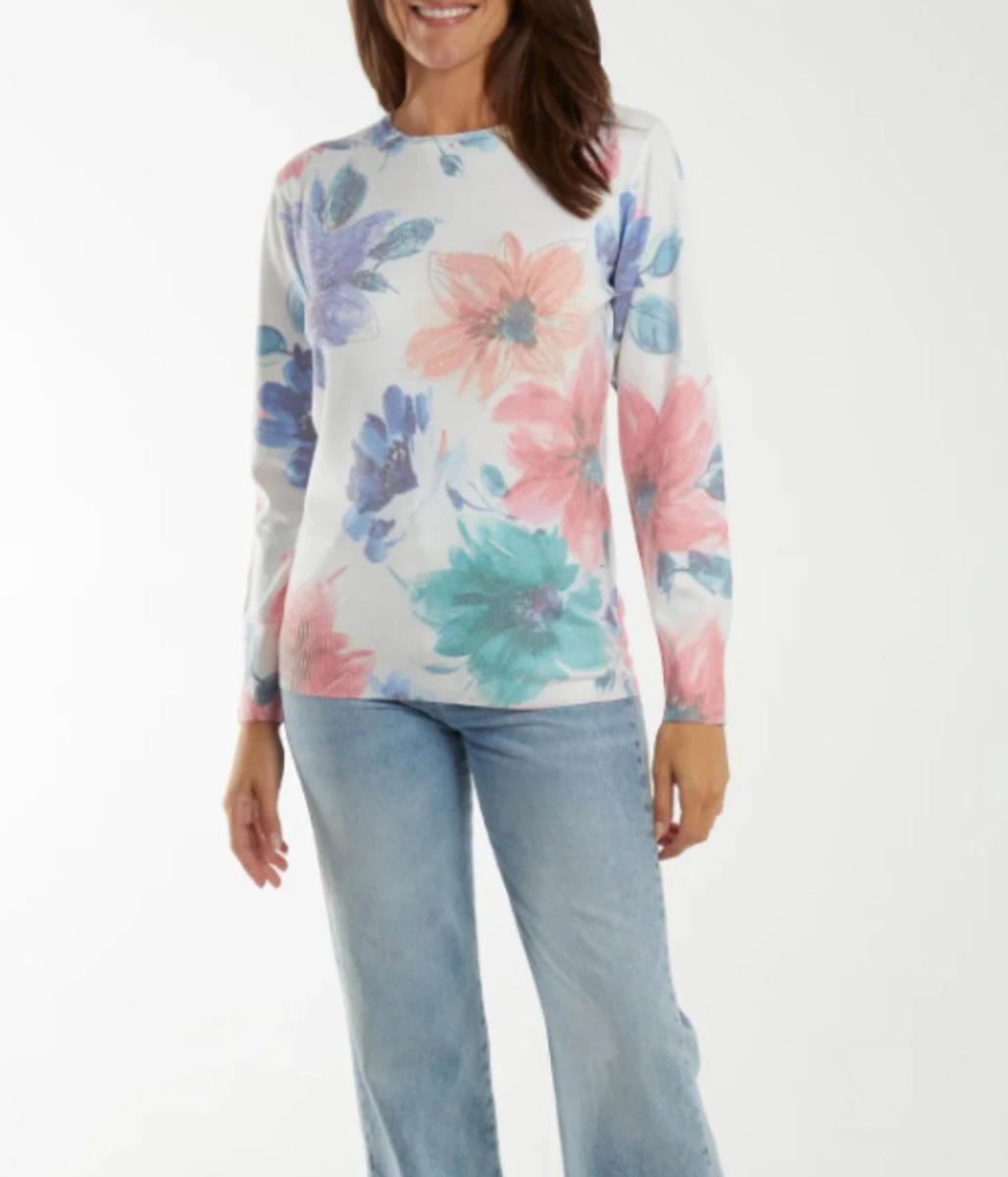 Floral Print Pastel Diamante Jumper