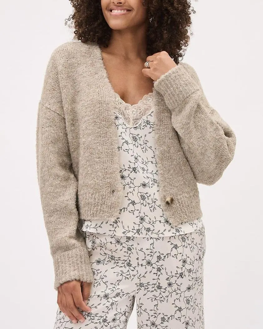 Long-Sleeve Buttoned-Down Boucle Cardigan