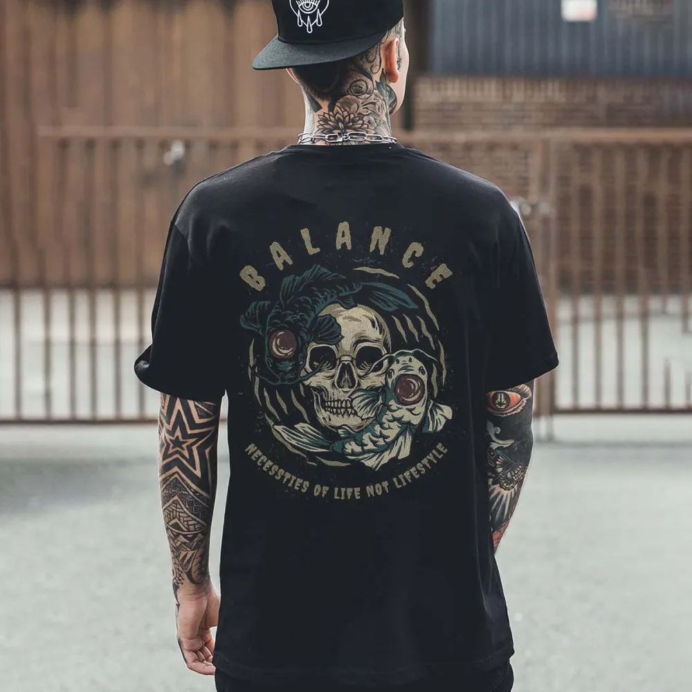Balance Necessities Of Life Not Lifestyle Skull Printed Men's T-shirt