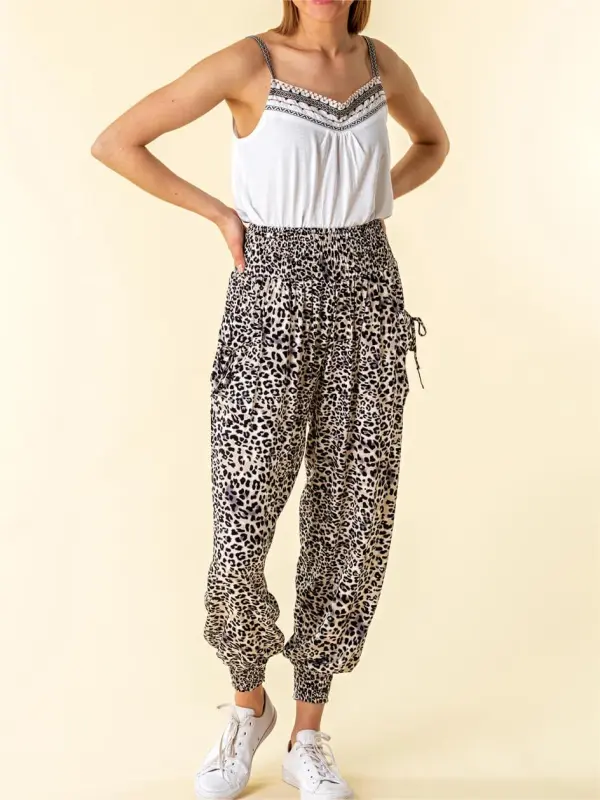 Leopard print casual trousers