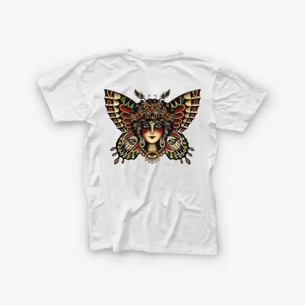 Evil Eye Print Moth With Girl Portrait Basic Men’s T-shirt