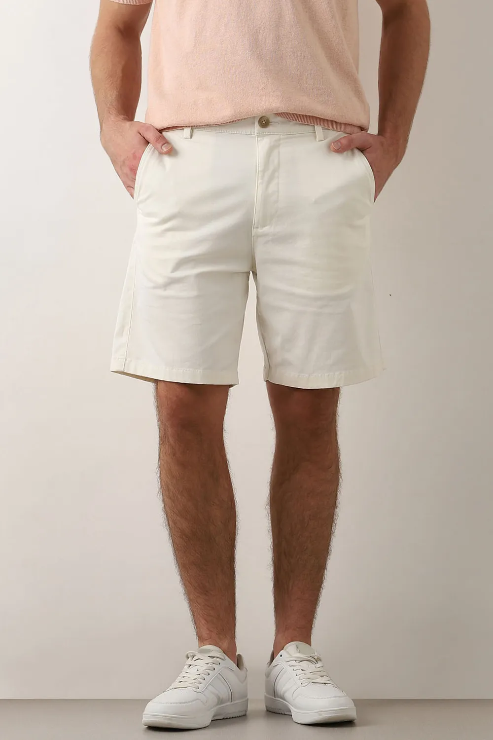 Black Mid Rise Cotton Chino Shorts