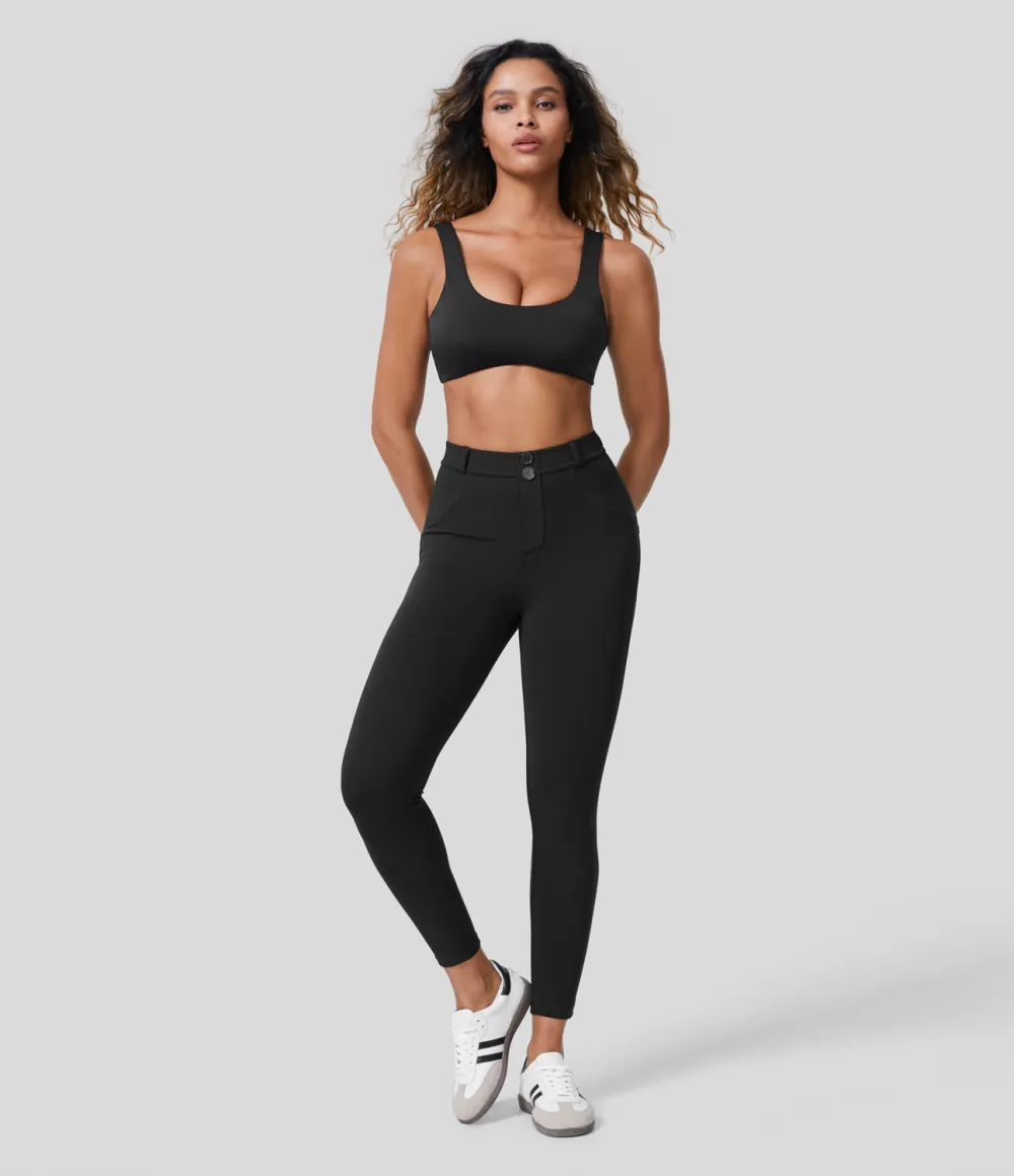 Eco High Waisted Button Ruched Yoga 7/8 Leggings