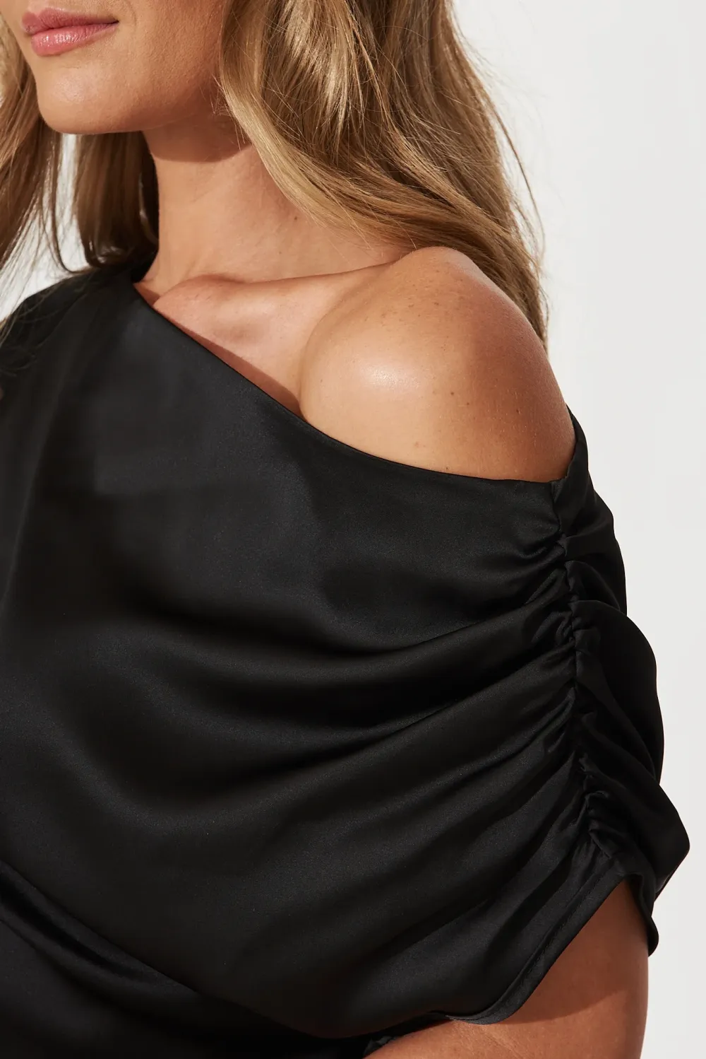 Black Asymmetric Sleeveless Silk Top