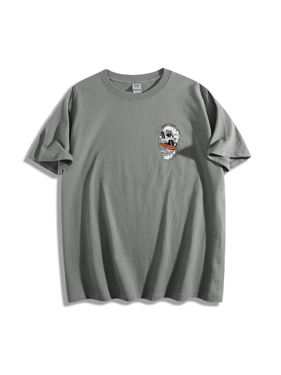Men'S Letter & Skull Graphic Round Neck Short Sleeve Casual T-Shirt
