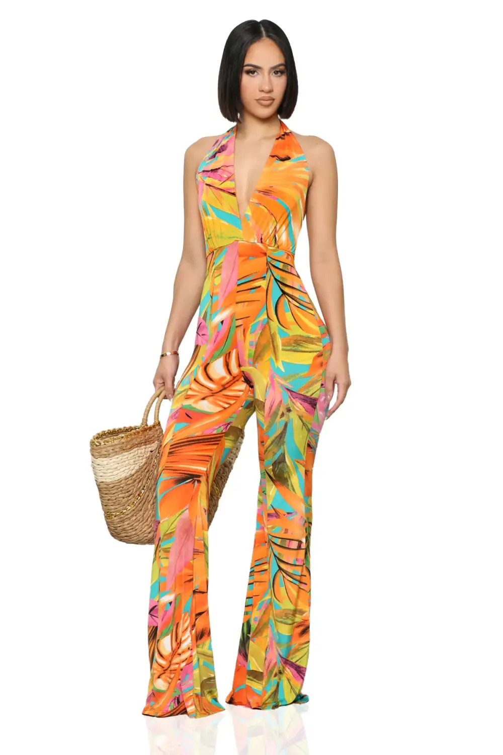 Trip To The Tropics Jumpsuit (Orange Multi)-FINAL SALE