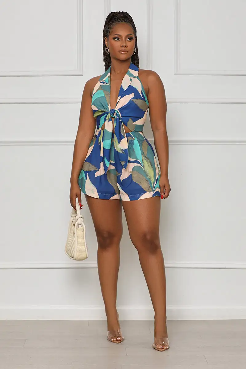 Safari Ride Cut Out Romper (Blue Multi)