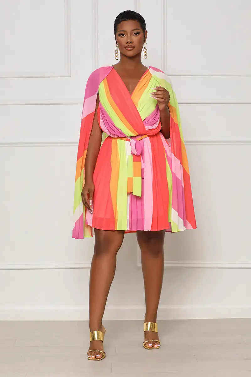 Day Trippin' Pleated Ombre Dress (Red Multi)- FINAL SALE