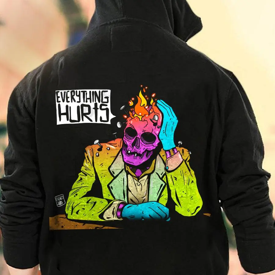 Everything Hurts Skeleton Printed Men's Hoodie
